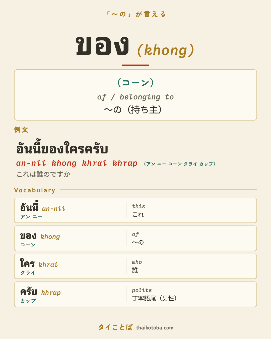 ของ（コーン）＝〜の（持ち主） のまとめ画像