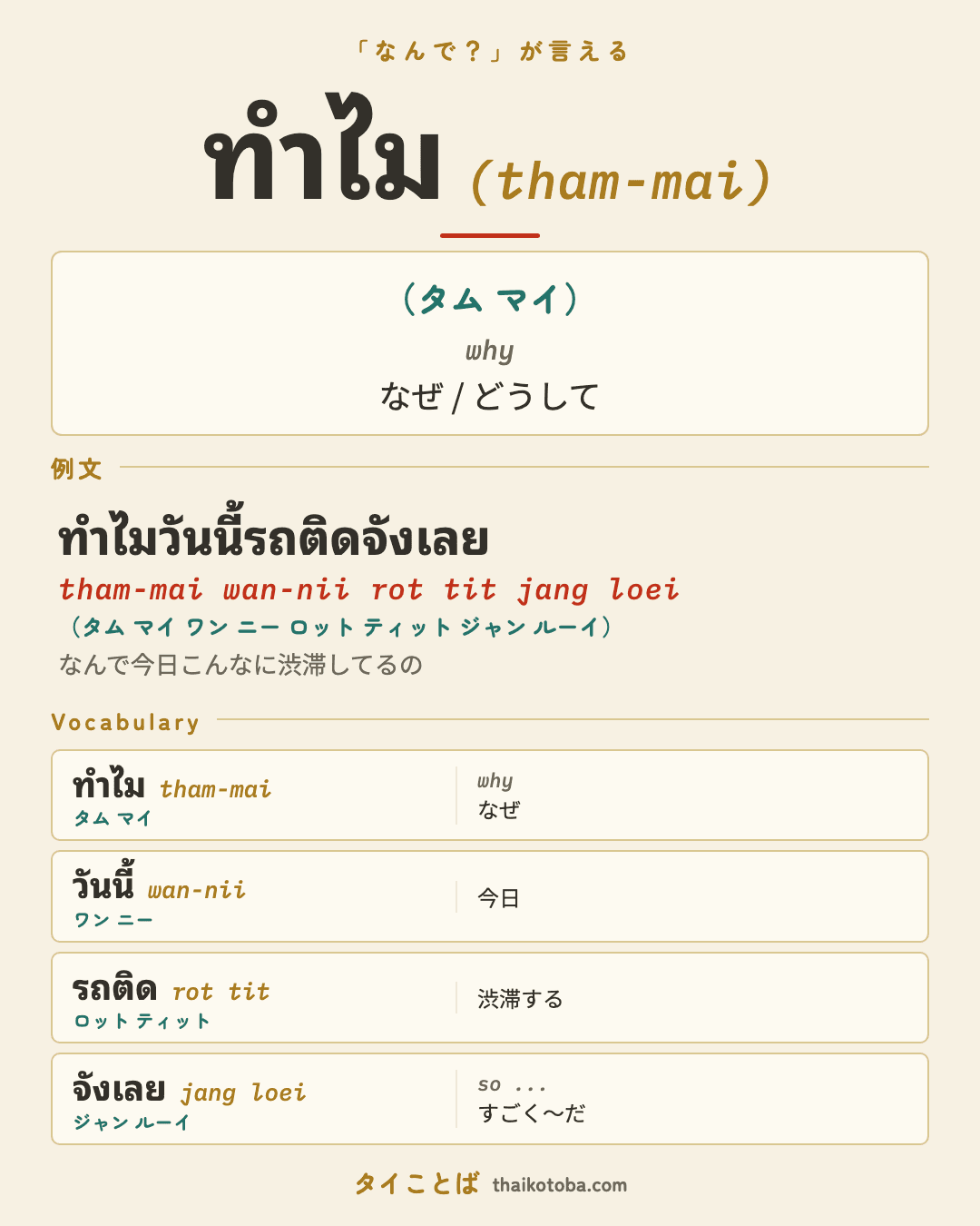 ทำไม（タム マイ）＝なぜ / どうして のまとめ画像